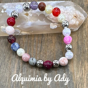 Rainbow multi gemstone beaded bracelet 8mm colorful statement
